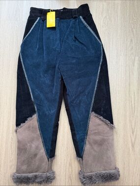 Etro Milano NWT Corduroy Pants Sheepskin & Lamb Fur trim Italy IT42 Rare